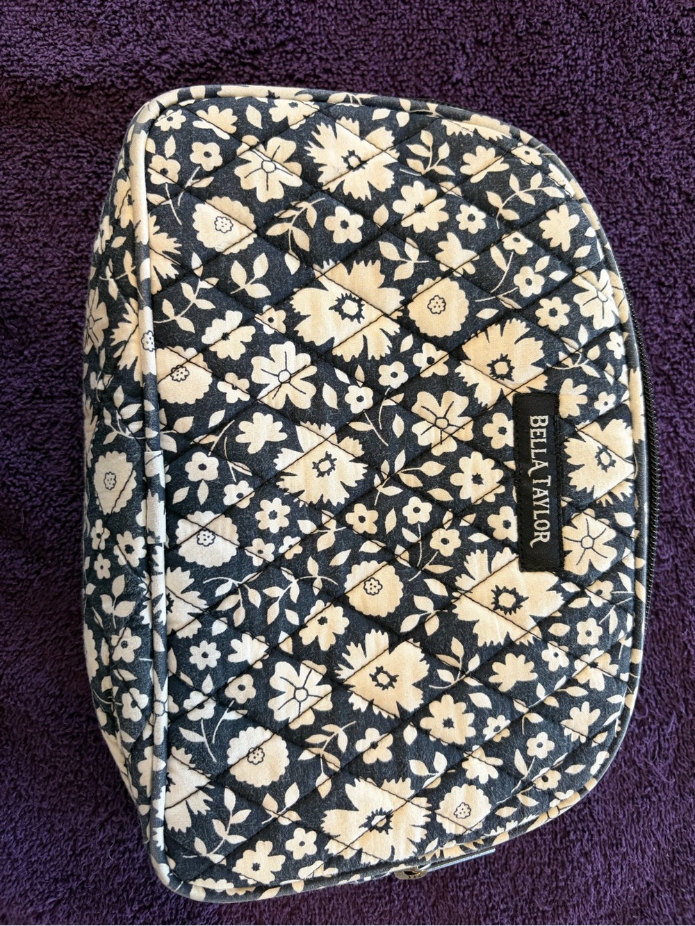 Bella Taylor Black & Cream Quilted Floral Cosmetic Bag